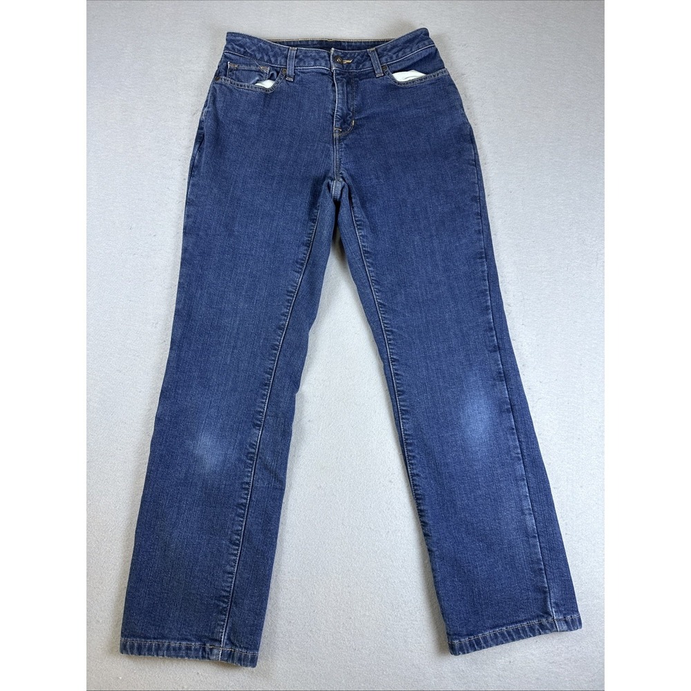 LL Bean Jeans Women 8 Blue Lined Straight Leg Denim Hiking Outdoor